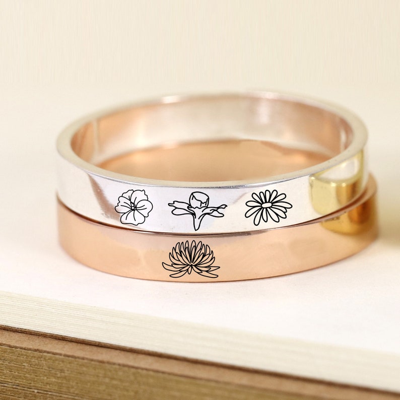Personalized Birth Flowers Ring, Multiple Birth Flower Ring, Floral Rings, Birthflowers Ring for Mom, Mother's Day Gift image 1