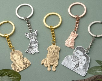 Anpassad nyckelring med husdjursfoto, nyckelringar med hundbild, personlig graverad nyckelring med husdjursporträtt, nyckelring för förlust av husdjur, minnesgåva med hundförlust