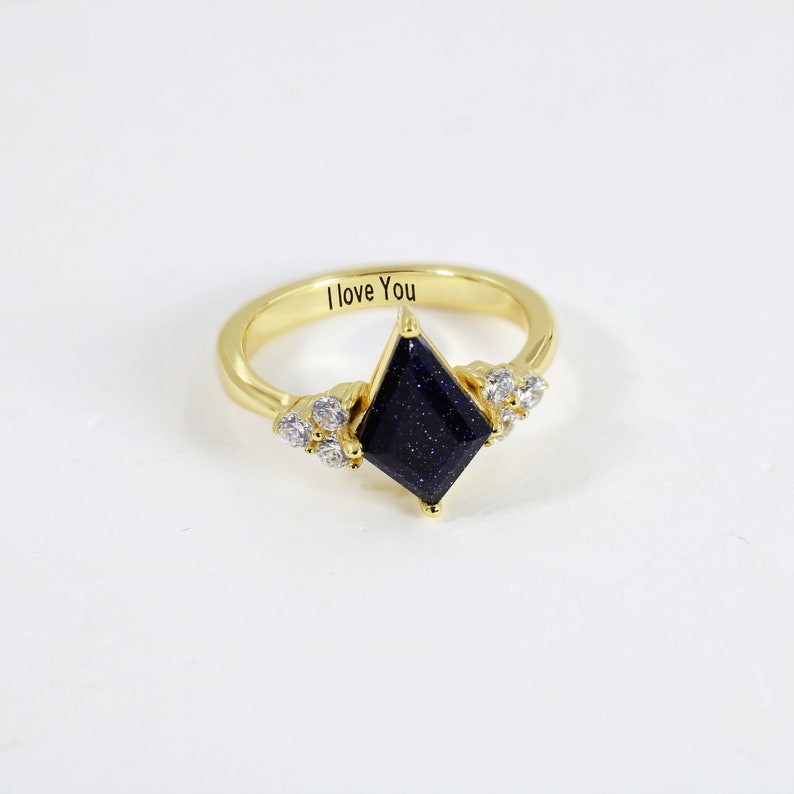 Damen Nebula Ehering, blauer Galaxy Sandstein Ringe, personalisierter Versprechensring für sie, Benutzerdefinierte Verlobungsring, Brautring Set von 2 Bild 6