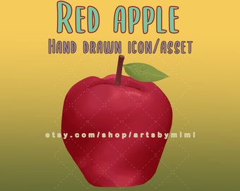 Red Apple - Hand Drawn Digital Icon Asset Clip Art