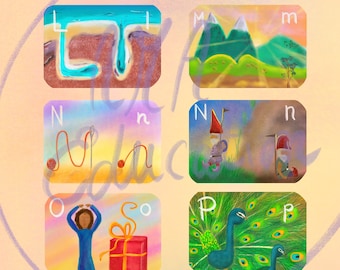 Waldorf Alphabet posters/flash cards-uppercase/lowercase-ENGLISH/FRENCH/ITALIAN