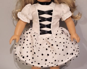 18 in doll dress - Black and White Polka Dots - Short