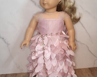 18 in doll dress - Mermaid sleeve evening gown with petals - pink