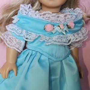 1860s Ballgown Outfit - 18 in doll clothes piece 3-piece set- Teal