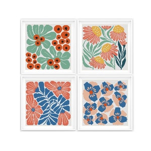 4er Set Moderne Boho Kreuzstichmuster, Abstrakte Blumen Kreuzstich, Blume, Kleine Kreuzstichvorlage. Sofortiger Download PDF