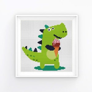 Cross stitch pattern, Dinosaur, Dino, Ice Cream, Cute Animal, Counted cross stitch, Boho Nursery Decor, Baby, Kid, Instant download PDF