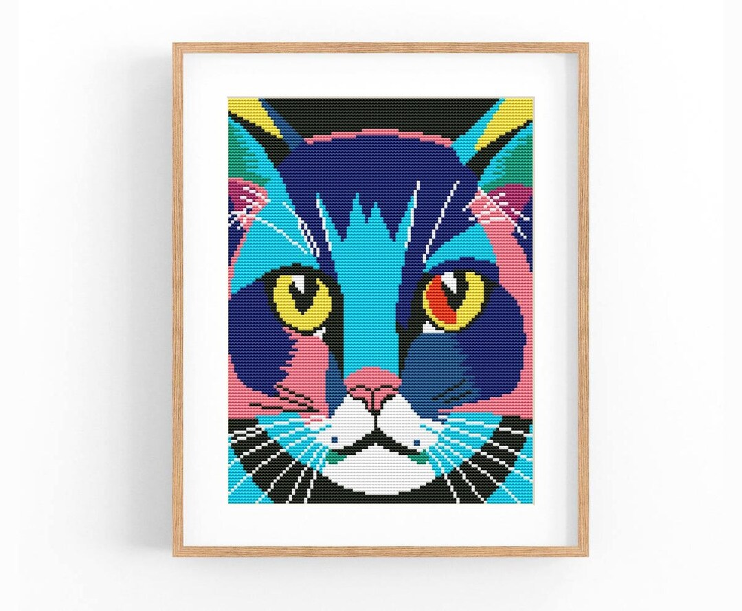 Abstract Cat Pattern Cat Abstract Modern Cross Stitch Pattern, Vibrant Modern X-stitch ...