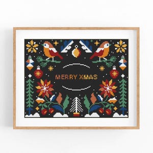 Merry Christmas Cross Stitch Pattern, Modern x-stitch, Winter Cross Stitch Chart, Holiday, Instant Download PDF, Pattern Keeper Friendly