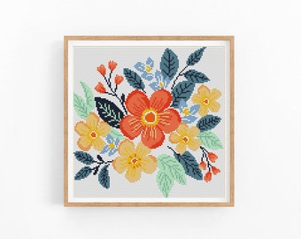 Cross Stitch Pattern Modern Abstract Floral, Flowers, Plant