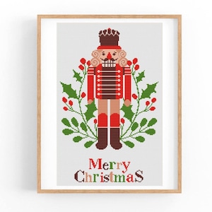 Merry Christmas Cross Stitch Pattern, Christmas Nutcracker, Modern Cross Stitch Pattern, Holidays Cross Stitch Pattern, Instant Download PDF