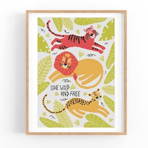 Kreuzstich Muster PDF, Boho Kinderzimmer Tiger Löwe, Süßes Tier, Moderner Kreuzstich, lustiges Kinderzimmer Einfache Kreuzstichvorlage, Sofort-Download PDF