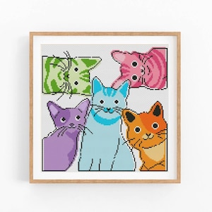 Pop Art Cat Cross Stitch Pattern, Funny Colorful Cats, Modern x-stitch, Cross Stitch Chart, Cat Lover Gift Pattern, Instant Download PDF