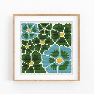 Patrón de punto de cruz abstracto floral moderno, flores modernas, patrón de punto X fácil, gráfico de punto de cruz, patrón de naturaleza, descarga instantánea en PDF