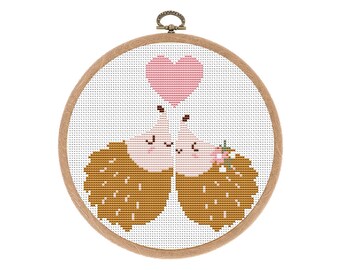 Cross stitch pattern, Modern, Hedgehug Couple in Love, Valentine, Small Easy Counted cross stitch, Nursery Decor, baby, Instant download PDF