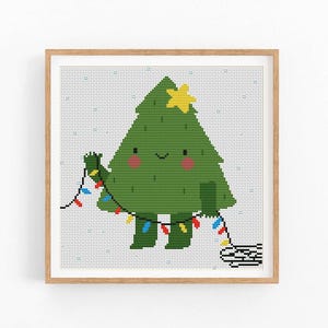 Merry Christmas Cross Stitch Pattern, Christmas tree,Lights Modern Cross Stitch Pattern, Holidays Cross Stitch Pattern, Instant Download PDF