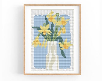 Cross Stitch Pattern Modern Flowers. Narcissus Nursery PDF embroidery design. Funny cross stitch pattern. Boho, Abstract. Instant download.