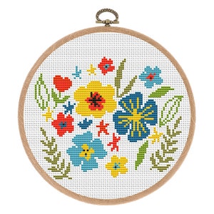 Cross stitch pattern, Flowers, Modern, Small Counted cross stitch, Boho Nursery Decor, Nature hoop. Funny x-stitch.Instant download PDF