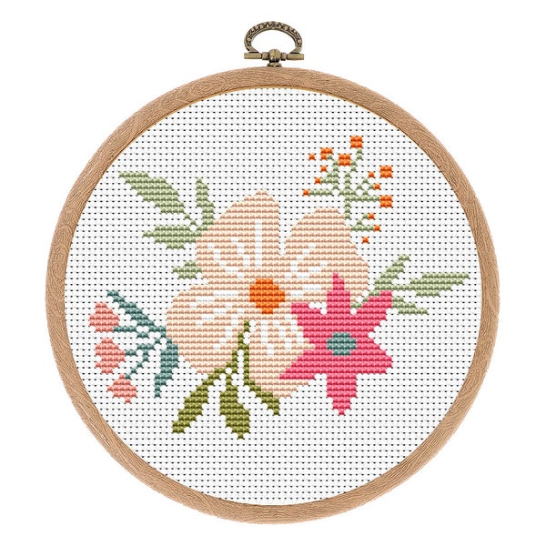 Cross stitch pattern, Flowers, Modern, Small Counted cross stitch, Boho Nursery Decor, Nature hoop. Funny x-stitch.Instant download PDF