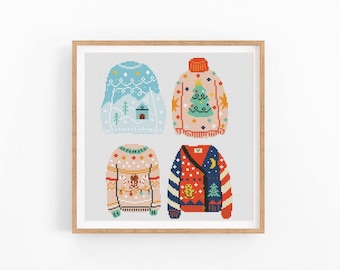 Christmas sweater cross stitch pattern, Instant download PDF, Christmas ornament cross stitch chart, cute Jumpers, Holiday pattern