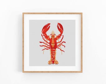 Lobster fish Cross Stitch Pattern, Seafood, Lobster crab plate Cross Stitch Pattern, Modern Cross Stitch Design, Instant Download PDF