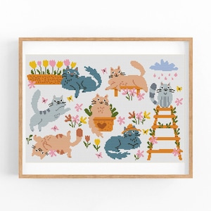 Cross Stitch Pattern, Funny Cats, Modern x-stitch Pattern, Cross Stitch Chart, Kitten, Kitty, Cat Lover Gift Pattern, Instant Download PDF