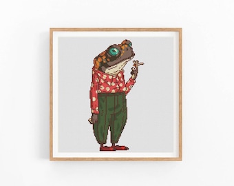 Frog Cross stitch pattern, Modern Animal Design,  Counted cross stitch, Abstract Art decor, Easy counted xstitch, Instant download PDF