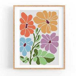 Cross Stitch Pattern Modern Floral Abstract, Modern flowers, Easy x-stitch Pattern, Cross Stitch Chart, Nature Pattern, Instant Download PDF