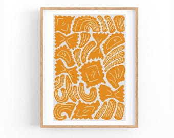 Pasta kruissteekpatroon, Italiaans eten, moderne keuken XStitch-ontwerp, pdf direct downloaden