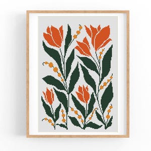 Cross Stitch Pattern Modern Floral Abstract, Modern flowers, Easy x-stitch Pattern, Cross Stitch Chart, Nature Pattern, Instant Download PDF