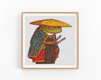 Samurai Frog Cross stitch pattern, Modern Animal Design,Counted cross stitch, Abstract Art decor, Easy counted xstitch, Instant download PDF