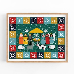 Patrón de punto de cruz navideño en PDF, Calendario de Adviento, Muestrario de Feliz Navidad, Bordado navideño, Adornos navideños, Descarga instantánea en PDF moderno