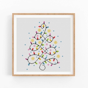 Christmas Tree Lights Cross Stitch Pattern: Modern Holiday Design (PDF)