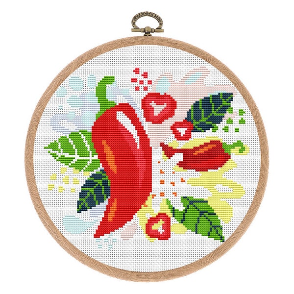 Chili pepper. Cross stitch pattern. Hoop art. Kitchen pattern. Small pattern. Food counted x-stitch. PDF embroidery design. Instant download