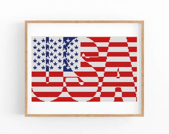 American Flag Cross Stitch Pattern PDF, USA 250th Anniversary Independence Day, Instant Download, Patriotic Embroidery Chart, 4th of July
