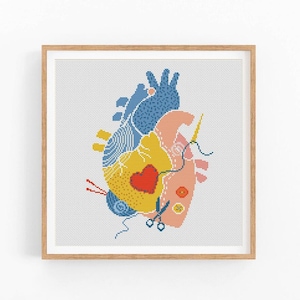 Modern cross stitch pattern Heart Love, Valentines Day embroidery design, cross stitch chart, beginner xstitch, Instant download PDF.