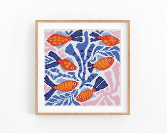 Cross Stitch Pattern Modern Ocean Abstract, Modern Sea, Fish, Water, Easy x-stitch, Cross Stitch Chart, Nature Pattern, Instant Download PDF