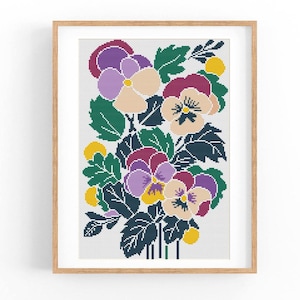 Pansies Cross Stitch Pattern Modern Abstract Floral, Flowers, Easy x-stitch Pattern, Cross Stitch Chart, Nature Pattern,Instant Download PDF