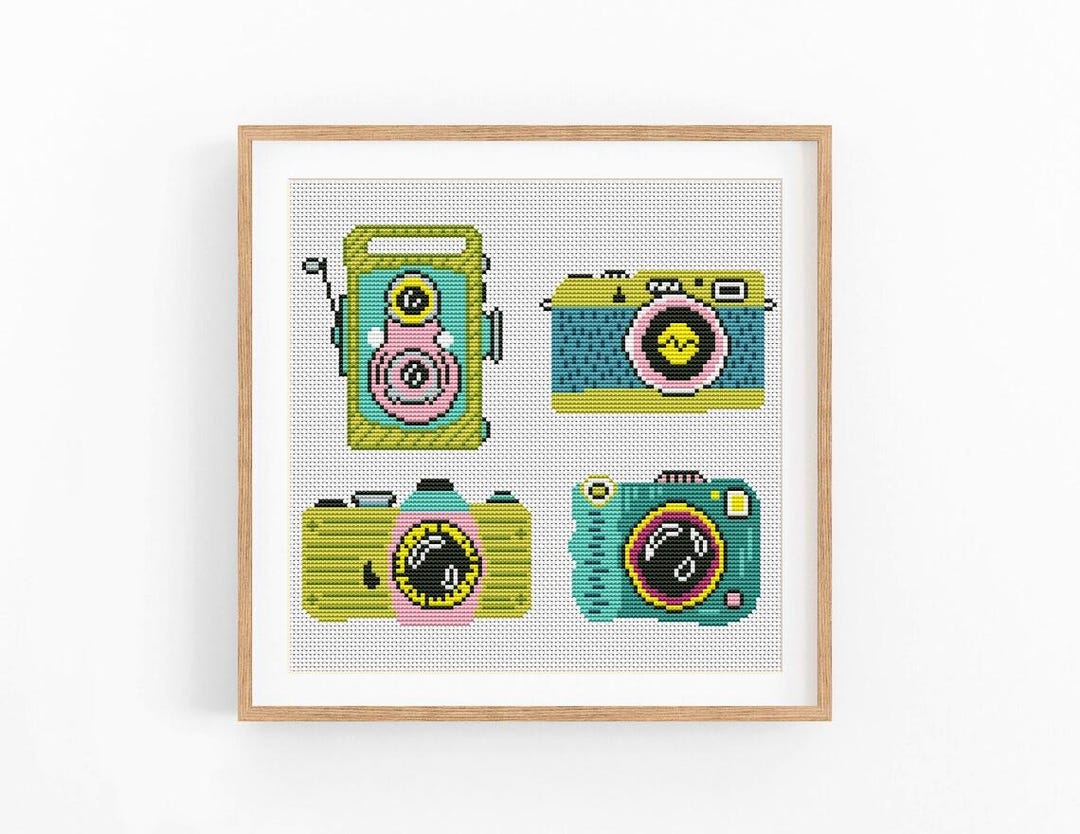 Thread Stitching Card Camera Retro Film Photo Camera Cross Stitch Pattern, Modern Xstitch Design ...