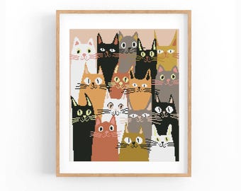 Cross Stitch Pattern, Funny Cats, Modern x-stitch Pattern, Cross Stitch Chart, Cat Lover Gift Pattern, Instant Download PDF