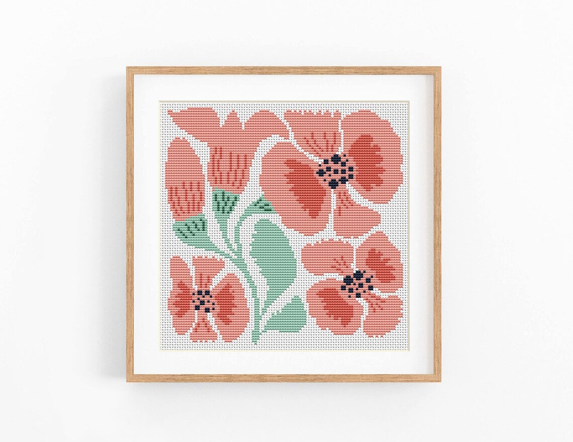 Set of 6 Modern Flowers Cross Stitch Patterns, Abstract Nature