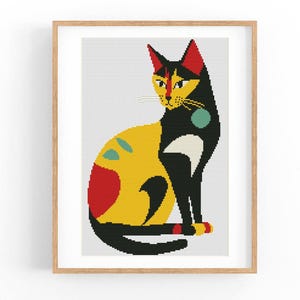 Cat Abstract Modern Cross Stitch Pattern, Vibrant Modern x-stitch Pattern, Cross Stitch Chart, Cat Lover Gift Pattern, Instant Download PDF