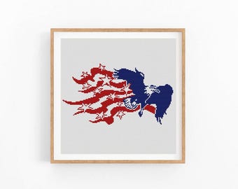 Patriotic Cross Stitch Pattern. American Eagle Counted cross stitch chart USA flag. Independence Day, 4th July xstitch. Instant download PDF