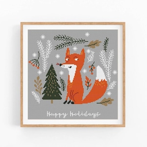 Modern Cross Stitch Pattern Merry Christmas, Funny cross stitch chart, Fox cross stitch, Funny x-mas, Holiday Decor, Instant download PDF