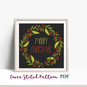 Christmas Cross Stitch Pattern, Modern Cross Stitch Pattern, Holidays Cross Stitch Pattern, Christmas Wreath Decor, Instant Download PDF