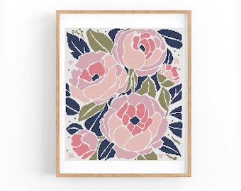 Modern Cross Stitch Pattern Abstract Floral, Flowers, Plant, Easy x-stitch Pattern, Cross Stitch Chart, Nature Pattern,Instant Download PDF