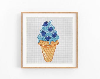 Ice Cream Cross Stitch Pattern Modern Food. Kitchen PDF embroidery design. Funny cross stitch pattern. Cherry ice cream. Instant download