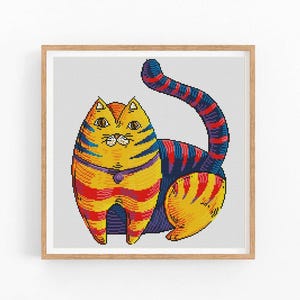 Abstract Cat Cross Stitch Pattern, Funny Colorful Cats, Modern x-stitch, Cross Stitch Chart, Cat Lover Gift Pattern, Instant Download PDF