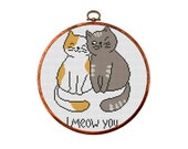 I Meow You. Modern Cross Stitch Pattern. Counted cross stitch chart. Funny Cat Cross Stitch. Hoop Art. Animal xstitch. Instant download PDF