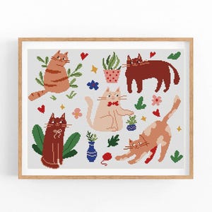 Cross Stitch Pattern, Funny Colorful Cats, Modern x-stitch Pattern, Cross Stitch Chart, Cat Lover Gift Pattern, Instant Download PDF