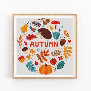 Kreuzstich Stickmuster Herbst, Halloween Kreuzstichmuster Herbst, Herbst Stickvorlage. Moderne Kreuzstichvorlage